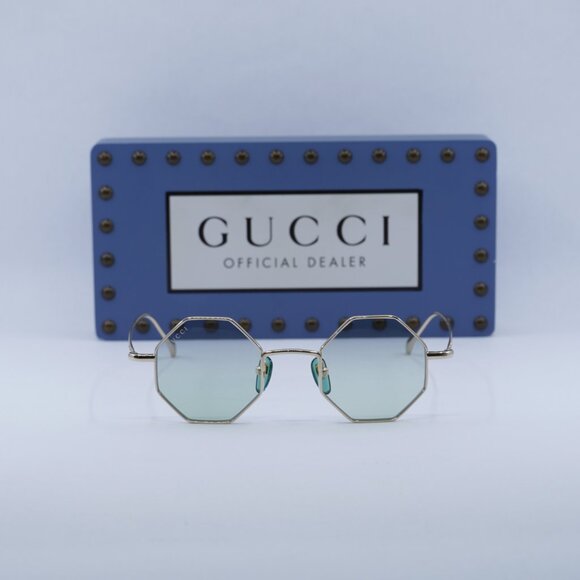 Gucci GG1814S 004 Geometric Sunglasses - Gold/Light Blue main image 6